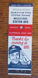 Cubierta de libro de cerillas de gasolinera Don Walker Esso: Gateway, Arkansas años 50 MATCHCOVER - Imagen 1 de 1