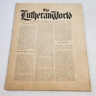 VTG The Lutheran Magazine April 2, 1903 Vol XII No. 5 Holy Week~Palm Sunday~Ad's - Image 1 of 4