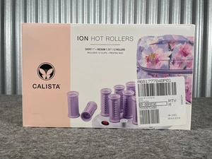 Calista Ion Hot Roller Set 12 Rollers w/Clips Periwinkle Floral Bag Dual QVC - Picture 1 of 7