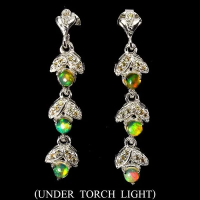 Orecchini in argento sterling 925 opale di fuoco rotondo 4 mm zaffiro gemma... - Immagine 1 di 4