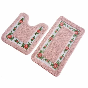 Non-Skid Floral Rose Bathroom Contour Rugs, Set of 2 Soft Shaggy Non Slip Bat... - Picture 1 of 9