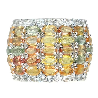 Овальное кольцо из стерлингового серебра 925 пробы с сапфиром и драгоценным камнем аквамарином, размер 8 - Изображение 1 из 4