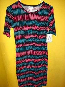 Lularoe Julia Women's Pullover Dress Sz XSmall  XS NWT Slash Stripe Blk Red Blue - Picture 1 of 5