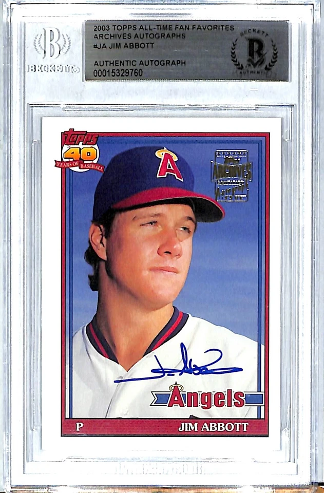 2003 Topps Archives JIM ABBOTT Signed Auto Angels Card #JA Beckett BAS Slabbed - Image 1 of 3