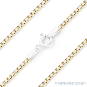 Collar de cadena italiana de plata esterlina .925 Italia y caja redonda de 14 k YG 1,5 mm eslabón - Imagen 1 de 2