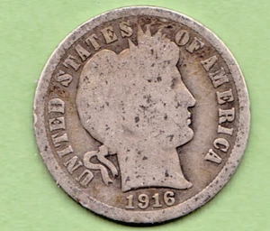 1916 Barber Dime in GOOD condition stk 20 ~ FULL RIM ON BOTH SIDES . - Foto 1 di 5