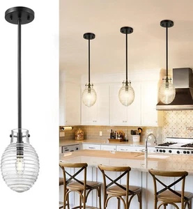 Black Pendant Lights Modern 1 Light Glass Kitchen Pendant Lighting Over Island - Picture 1 of 5