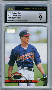 1993 Stadium Club Chipper Jones FIRST DAY PRODUCTION #638 CSG 9 Mint