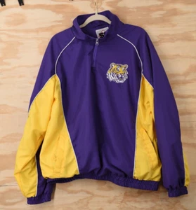 Vintage LSU Tigers Embroidered 1/4 Zip + Side Zip Microfiber Jacket Mens Large - Picture 1 of 14