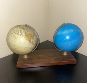 Repolgle Terrestrial GLOBE with Celestial globe Pair Metal 6 Inch Globes - Picture 1 of 15