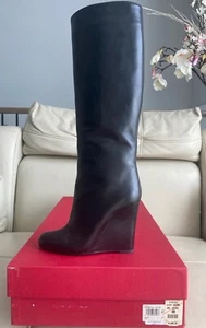 Valentino Garavani Boots Knee High Wedge Heels Black Leather SZ 38 US 8 RP $1295 - Picture 1 of 12