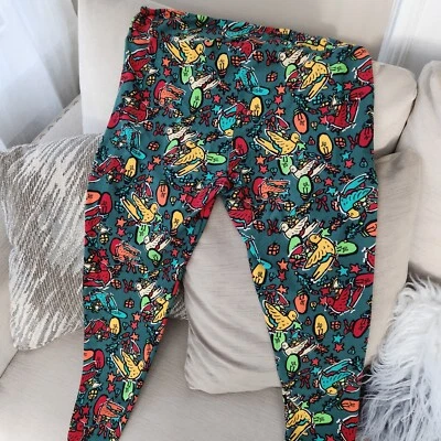 Lularoe TC2 Leggings Altos Curvilíneos Rojo Sólido Verde Palomas Navidad Vacaciones L2 Foto 1 de 4