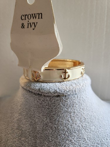 OFF WHITE Bracciale Ancoraggio Smalto Bianco Corona Ed Ed Edera Colore Oro 7 Pollici Nuovissimo