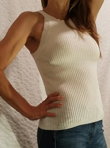 BEAUTIFUL BAR III WHITE KNIT TANK TOP HALTER NECK BLOUSE WORK PARTY XS XSmall - Picture 1 of 7