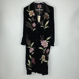 NWT Johnny Was Meriah Velvet Duster Coat Black Embroidered Floral Women’s XS - Picture 1 of 18