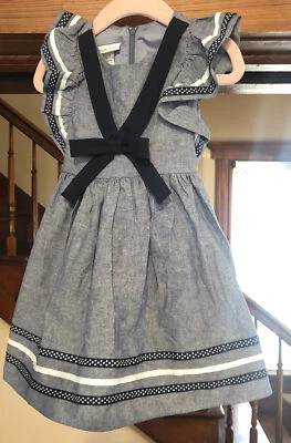 Vestido Bonnie Jean Marinero Chambray Niña Pequeña Talla 2/2T Mangas Volantes Lazo Foto 1 de 4