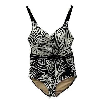 Lane Bryant Cacique Women's Size 20 One Piece Swimsuit Black White Palm Print - Image 1 of 4