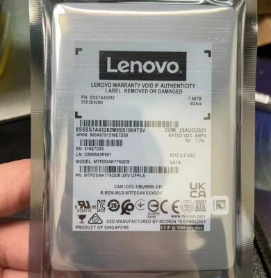7.68TB MICRON 5210 SSD  2.5" SATA LENOVO MTFDDAK7T6QDE 6GB/s Solid State Drive - Image 1 of 2