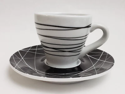 Bodum Paula Espresso Demitasse Taza Platillo Blanco y Negro 2 Piezas Líneas Foto 1 de 4