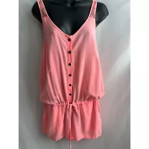 Pink VS Lounge Romper Barbiecore Pink Size M Nightgown Shirt Lace Trim Cozy Cute - Picture 1 of 12