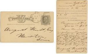 1884 Chicago Illinois H Claussenius & Co to Newton Iowa Augustus Wendt - Picture 1 of 1