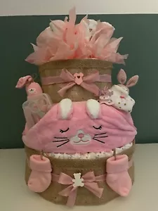Windeltorte rosa Mädchen Geburt Geschenk Taufe Babyshower XXL 170 Windeln - Bild 1 von 1