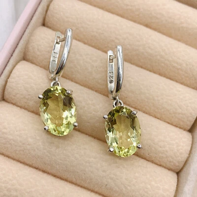 Brincos de gota pendurados de quartzo limão - Pedra preciosa prata 925 presente joia - Imagem 1 de 4