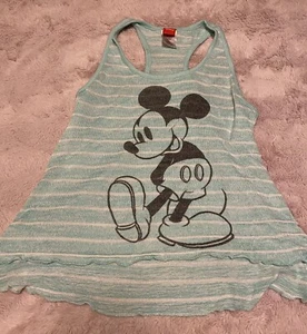 Adorable DISNEY GREEN & WHITE STRIPED MICKEY MOUSE MED HI LOW RACERBACK TANK - Picture 1 of 5