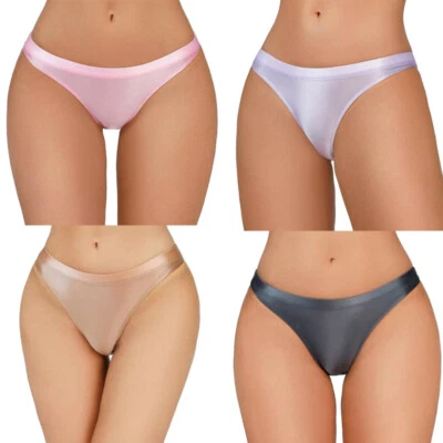 4PCS/LOT Sexy Women Silky Satin Panties Underwear Low Waist Thong Brief Lingerie - Image 1 of 4