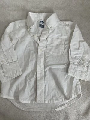 Old Navy Boys White Long Sleeve Colored Button Up Shirt Size 12-18 M - Image 1 of 3