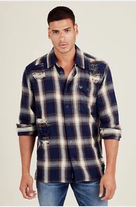 $ 169 True Religion Herren Shirt Schachbrett Nieten Denim Western Medium Large 2XLarge - Bild 1 von 7