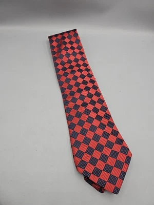  Corbata Ike Behar tejida roja y negra a cuadros superpuesta diamante redondo seda cuello Foto 1 de 3