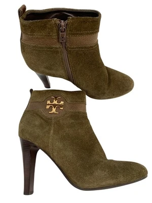 Tory Burch Alaina Olive Green Suede Ankle Boots Size 8.5M X10678 EUC Zip - Image 1 of 4