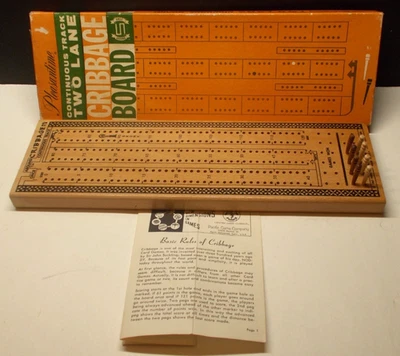 Pleasantime 2 Lane Continuous Track Cribbage Board 1967 No.715 Solid Hardwood - Image 1 of 4