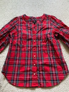Talbots Damen Karo Glitzer 3/4 Arm Henley Knopfleiste Hemd Rot Größe S - Bild 1 von 9