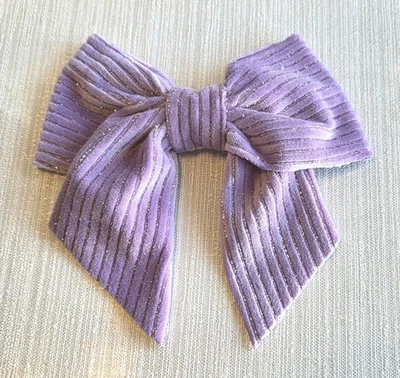 Purple Lavender Velvet Silver Hair Bow Girls Hair Clip Accessories 7"×6" L×H - Image 1 of 4