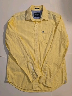 American Eagle Outfitters Men’s Athletic Fit Shirt M Yellow White Stripe Long... - Image 1 of 4