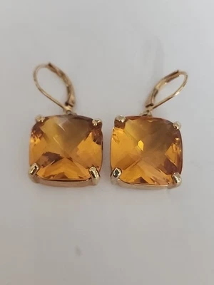 Pendientes Cuadrados Joan Rivers Brillante Piedra Naranja Facetada Vintage Retro Oro Y Foto 1 de 4