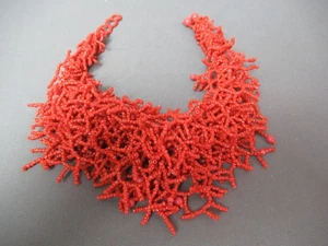 Coral Style Beaded Necklace - Dark Red Glass Seed Beads - Adjustable - i5 dha - Picture 1 of 13