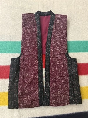 Vintage 30s 40s Japanese Handmade Hippie Patchwork Fabric Vest Small S 19x27 - Image 1 of 4