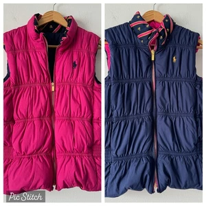 Ralph Lauren Reversible Vest Girls L/ XL Pink Blue Down Filled Logo Skull Print - Picture 1 of 11