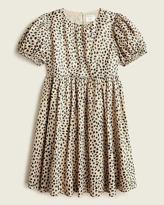 Crewcuts girl 5 puff sleeve leopard dress knee length cotton lined metallic - Image 1 of 4