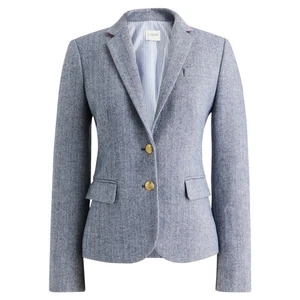 NEW J. Crew Herringbone Wool Blend Schoolboy Blazer Jacket Blue Women Size 16 - Picture 1 of 12