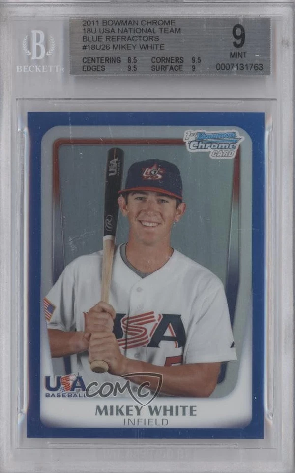 2011 Bowman Chrome USA 18U National Team Refractors Blue /99 Mikey White BGS 9 - Image 1 of 2