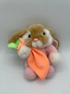 Commonwealth Pink Bunny Rabbit Squeaker Pajamas Plush Carrot Blanket Orange 7" - Picture 1 of 12