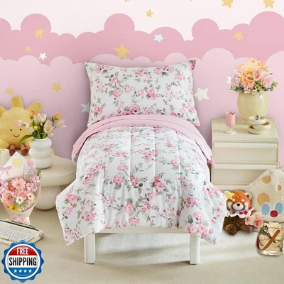 Комплект постельного белья из 4 предметов белый для мальчиков девочек - ультрамягкие розовые цветы w - Изображение 1 из 4