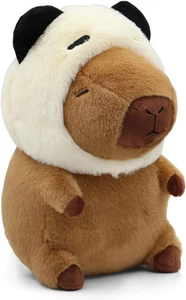 Cute Capybara Plush Wear Panda Hat, Kawaii Soft Capybara Plushie Pillow, 14 Inch - Picture 1 of 7
