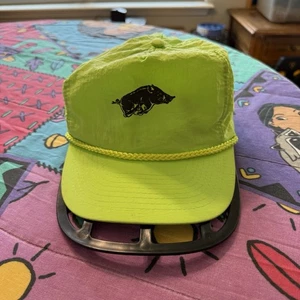 Vintage 80s/90s RARE University Of Arkansas Razorbacks Neon Green Hat Cap OSFA - Picture 1 of 4