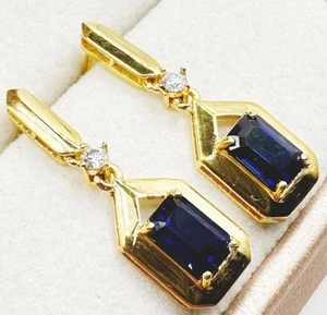 Paar Damen Ohrstecker،Echtes 750 Gelbgold 18KT Brillant Diamanten,Saphir/Neu- - Bild 1 von 11