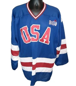 Vtg Miracle On Ice Team USA Jersey Men’s L 1980 Olympic Hockey  Blue Made in USA - Picture 1 of 11